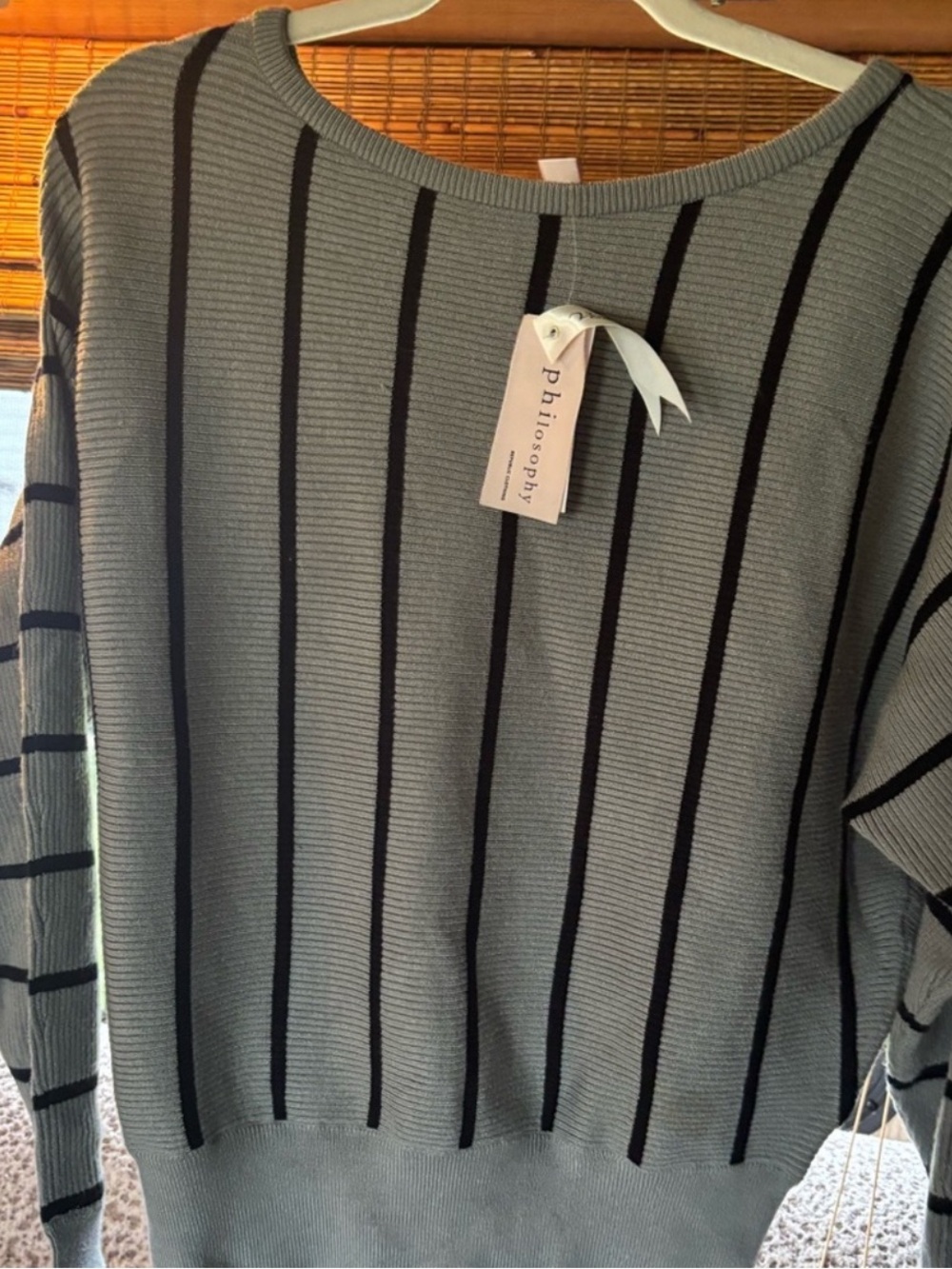 Philosophy Gray Ribbed Top with Black Stripes